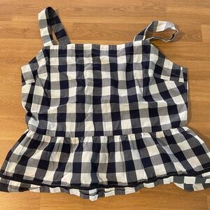 Maison Jules Navy and White Checkered Peplum Top